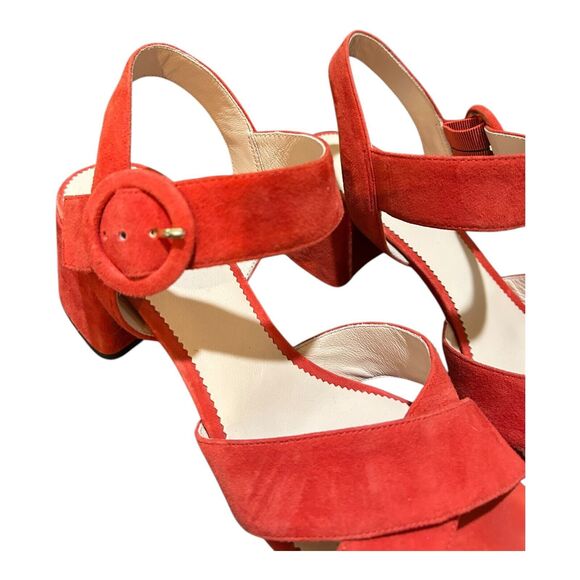 J Crew Strappy Block Heels Red Suede PENNY Sandals Women's Red Size 10.5M - Picture 5 of 9